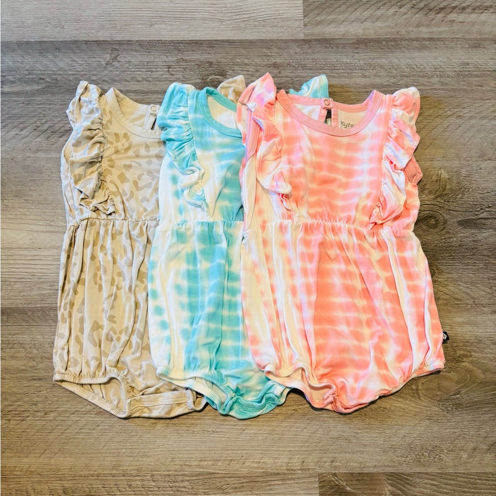 Kyte Baby 12-18 months girls Tie-Dye Ruffle Baby Rompers - Pink, blue Beige Set